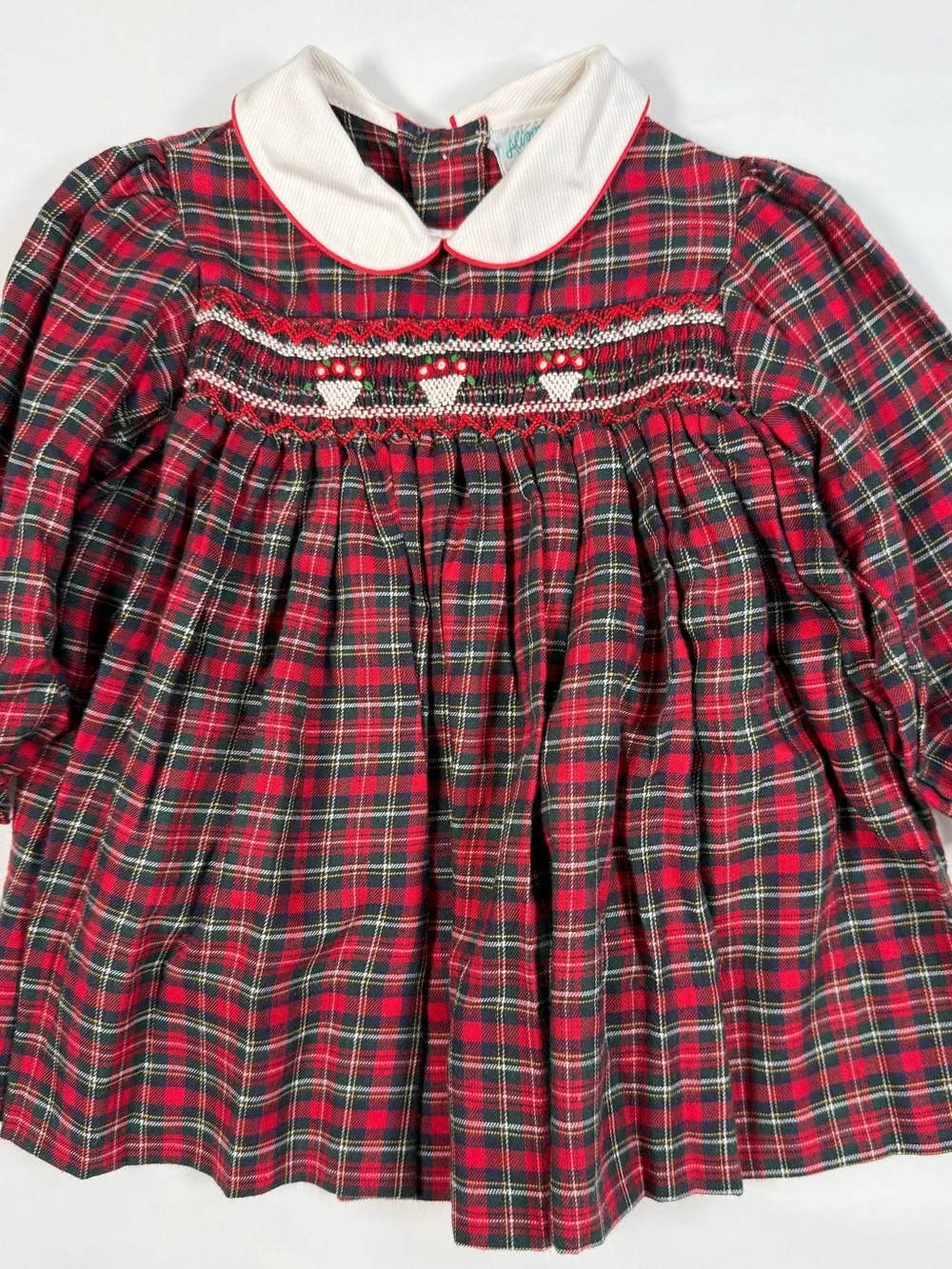 VINTAGE ALISON SCOTT Smocked Tartan Plaid Dress 18m Heirloom Holiday Cottagecore